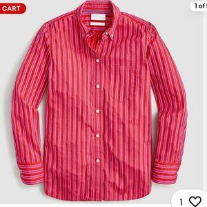 J Crew Classic Long-sleeved Red Striped Women's Button-down Shirt NWT